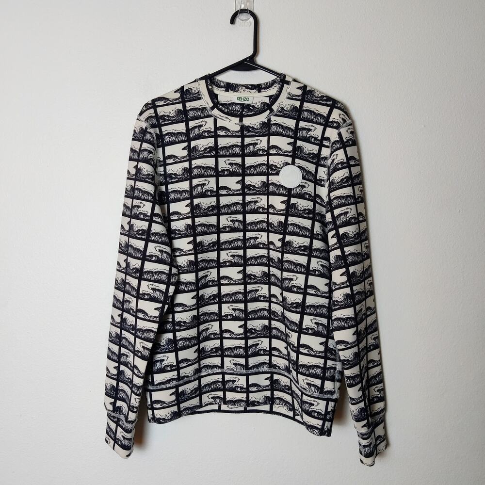 Kenzo Paris Square Wave Graphic Crewneck Scuba Sweatshirt Small Streetwear